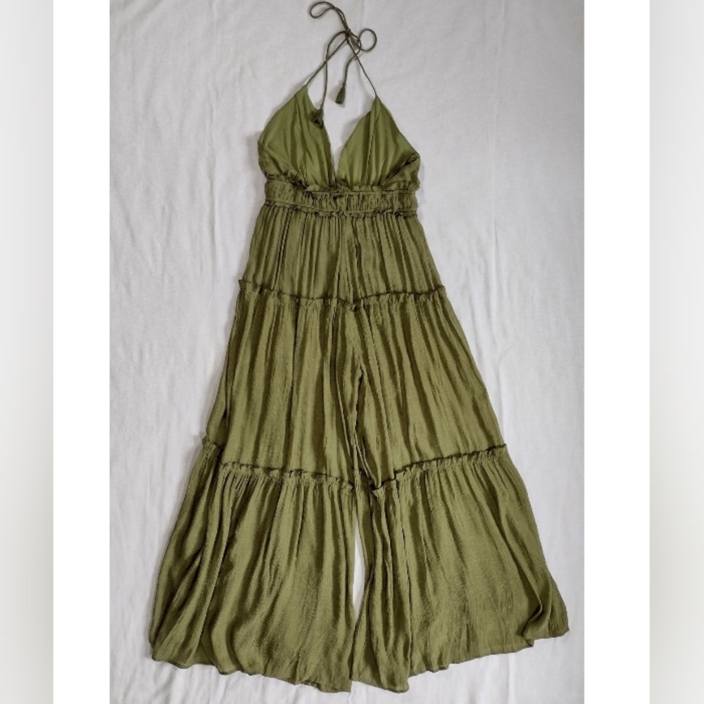 Fashion Nova Gianna Gauze Wide Leg Halter Jumpsuit Olive Green Size XL - Picture 3 of 16